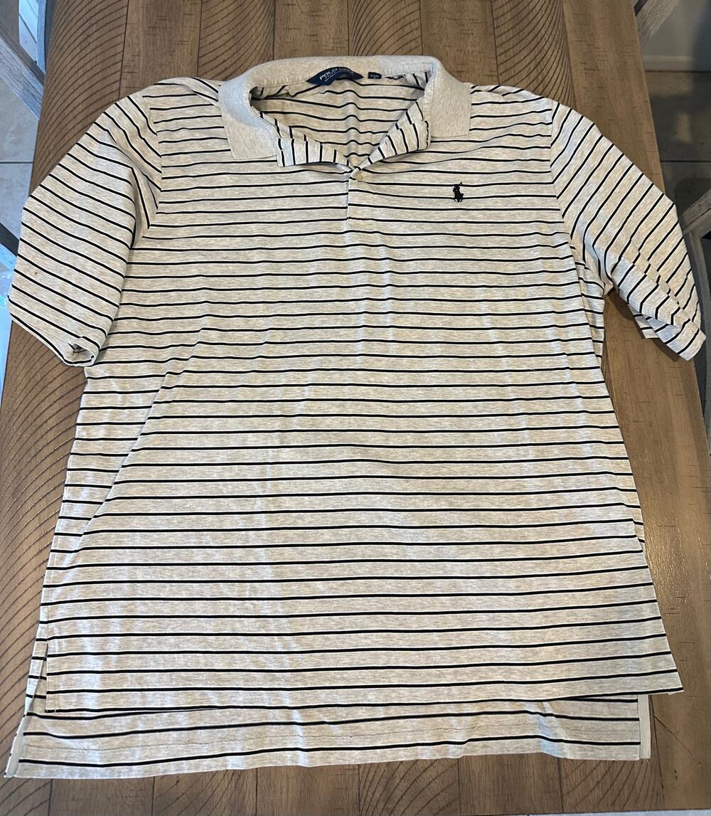 Polo Golf Ralph Lauren Mens XL Gray Black Striped Short Sleeve Polo Defects